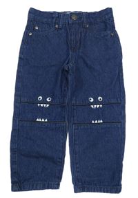 Tmavomodré rifle s příšerkami na kolenou Kuniboo