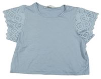 Světlemodré crop tričko s madeirou H&M