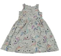 Šedé šaty s jednorožci s barevnou hřívou H&M
