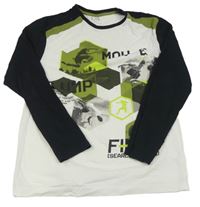 Černo-khaki-bílé triko s potiskem C&A