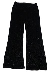 Černé sametové třpytivé flare kalhoty George
