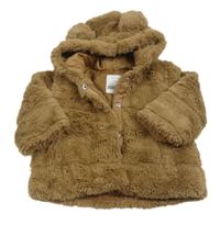 Hnědý chlupatý podšitý kabátek s kapucí Primark