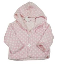 Světlerůžová puntíkatá propínací mikina s kapucí