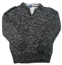 Černo-bílý melírovaný svetr s vsadkou dopodopo