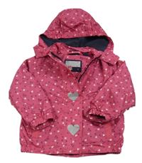 Tmavorůžová vzorovaná šusťáková podzimní bunda se srdíčky a odepínací kapucí impidimpi