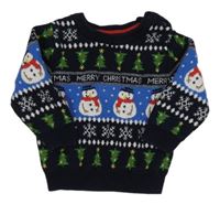 Tmavomodro-modrý svetr se sněhuláky Primark