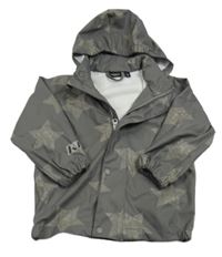 Tmavošedá nepromokavá jarní bunda s hvězdami a kapucí 