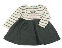 Smetanovo-tmavošedé pruhované šaty s Minnie Disney