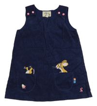 Tmavomodré manšestrové laclové šaty se zajícem 