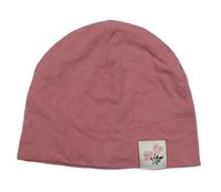 Starorůžová čepice s nášivkou s kytičkami 