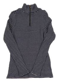 Tmavomodro-lila pruhované žebrované triko se zipem M&S