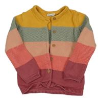 Okrovo-šedo-růžový pruhovaný propínací svetr F&F