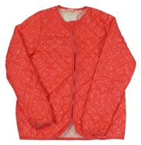 Jahodová květovaná prošívaná šusťáková jarní zateplená bunda Vertbaudet