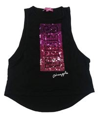 Černý crop top s flitry Pineapple