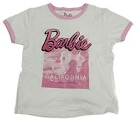 Bílo-růžové tričko s Barbie 