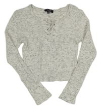 Bílo-šedý melírovaný žebrovaný crop svetr New Look