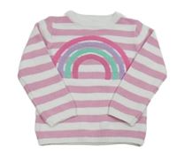 Růžovo-bílý pruhovaný svetr s duhou St. Bernard 