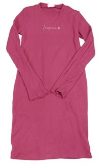  Růžové žebrované dlouhé šaty s nápisem Primark