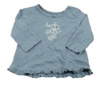 Modrošedé triko s kytičkami a volánky George