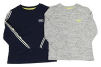 Nové - 2x - Tmavomodré + šedé pruhované triko s nápisem F&F