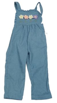 Modré žebrované laclové kalhoty s kytičkami Shein