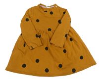 Medové žebrované bavlněné šaty s puntíky Hema