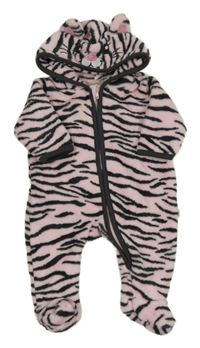 Světlerůžovo-šedá vzorovaná chlupatá kombinéza s kapucí Smile