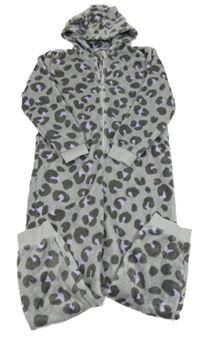 Šedo-fialová vzorovaná chlupatá kombinéza s kapucí M&S