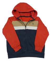 Tmavomodro-čereno-pruhovaná pruhovaná propínací mikina s kapucí Next