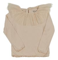 Pudrové žebrované triko se síťovinou Next 