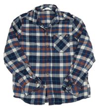 Tmavomodro-bílo-oranžová kostkovaná flanelová košile H&M