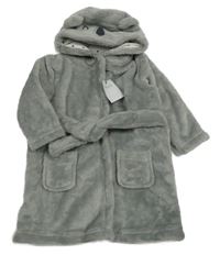 Nové - Šedý chlupatý župan s kapucí Tu