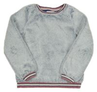 Světlemodrá chlupatá podšitá mikina s pruhy Pocopiano 