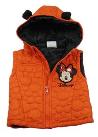 Červená šusťáková prošívaná zateplená vesta s Minnií a kapucí Disney