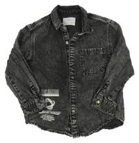 Šedá riflová košilová bunda s nápisy Zara 