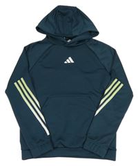 Petrolejová sportovní funkční mikina s pruhy a kapucí Adidas 