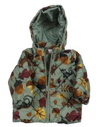 Khaki šusťáková prošívaná jarní zateplená bunda se vzířátky a kapucí H&M