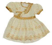 Bílo-béžové šifonové vyšívané šaty s límcem 