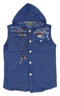 Tmavomodrá košile bez rukávů s nápisy a kapucí Eversmart 