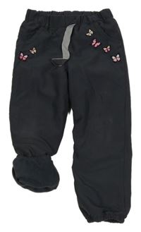 Antracitové podšité cuff kalhoty s motýly Topolino