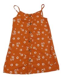 Rezavé lehké květované šaty s knoflíčky Primark