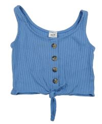 Modrý žebrovaný crop top s knoflíky Page one young