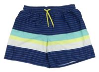 Tmavomodro-modro-bílo-žluto-mátové pruhované plážové kraťasy H&M
