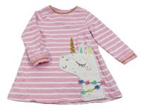 Růžovo-bílé pruhované teplákové šaty s jednorožcem s flitry Mothercare