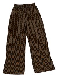 Tmavohnědo-černé vzorované straight PULL ON kalhoty zn. H&M