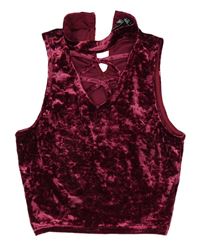 Vínový lesklý strapy sametový crop top New Look