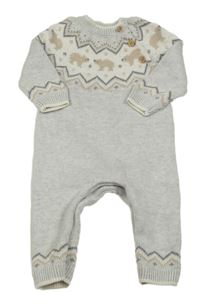 Šedo-bílý melírovaný pletený overal s medvídky a vzorem F&F