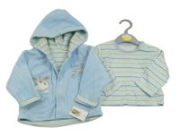 Nové - 2Set - Světlemodrá fleecová podšitá bunda se štěňátkem a kapucí + pruhované triko St. Bernard