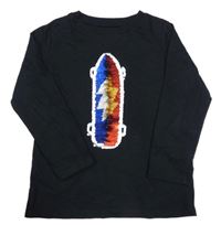 Černé triko se skateboardem z překlápěcích flitrů EPIC THREADS