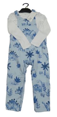 Nové - 2Set - Světlemodré laclové tepláky s dinosaury + bílé body F&F